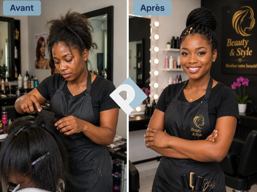 Avant et après : l'image professionnelle d'une coiffeuse et de son salon